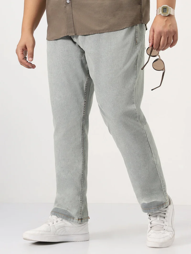 Urbano Plus Men's Ice Grey Straight Fit Heavy Washed Jeans Stretchable
