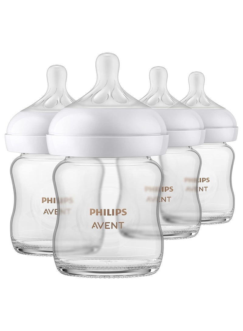Avent Philips AVENT Glass Pack Of 4 Natural Baby Bottle with Natural Response, Clear, 120ml - Image 2