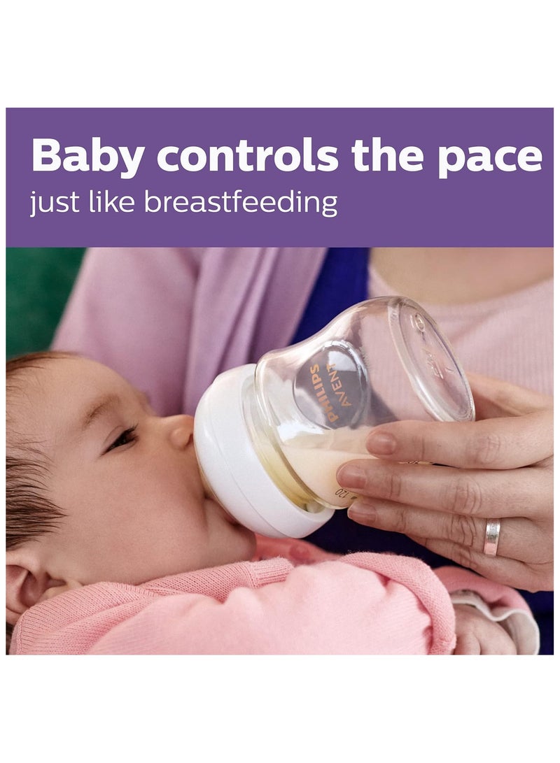 Avent Philips AVENT Glass Pack Of 4 Natural Baby Bottle with Natural Response, Clear, 120ml - Image 3