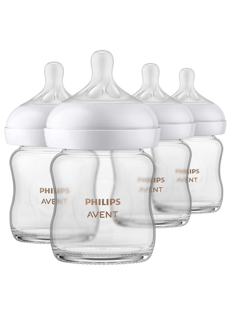 Avent Philips AVENT Glass Pack Of 4 Natural Baby Bottle with Natural Response 0M+, Clear, 120ml - Image 3