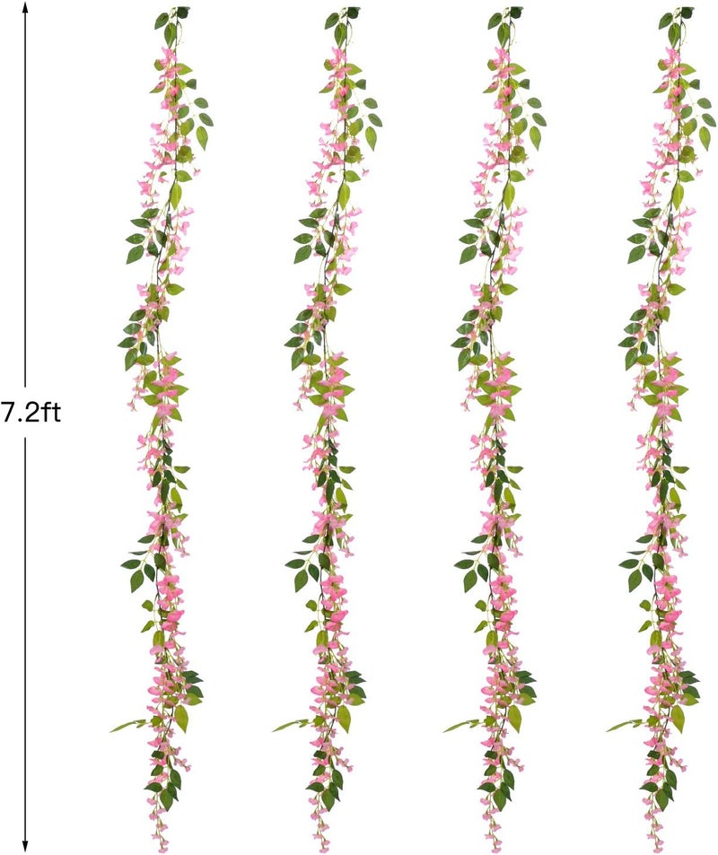 Lvydec Wisteria Artificial Flowers Garland, 4 Pcs Total 28.8ft Artificial Wisteria Vine Silk Hanging Flower for Home Garden Outdoor Ceremony Wedding Arch Floral Decor (Pink) - Image 4