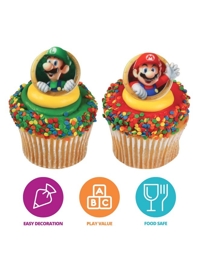 ديكوباك حلقات ديكوباك سوبر ماريو، 24 قطعة من زينة كب كيك نينتندو بتصميم ماريو ولويجي، لتزيين الكيك لأعياد الميلاد والألعاب والحفلات - عبوة من 24 قطعة - Image 2