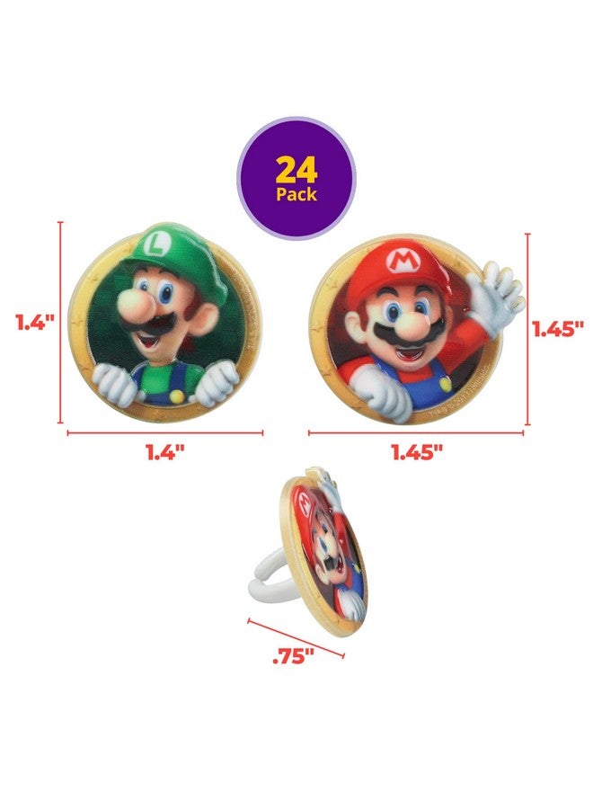 ديكوباك حلقات ديكوباك سوبر ماريو، 24 قطعة من زينة كب كيك نينتندو بتصميم ماريو ولويجي، لتزيين الكيك لأعياد الميلاد والألعاب والحفلات - عبوة من 24 قطعة - Image 3