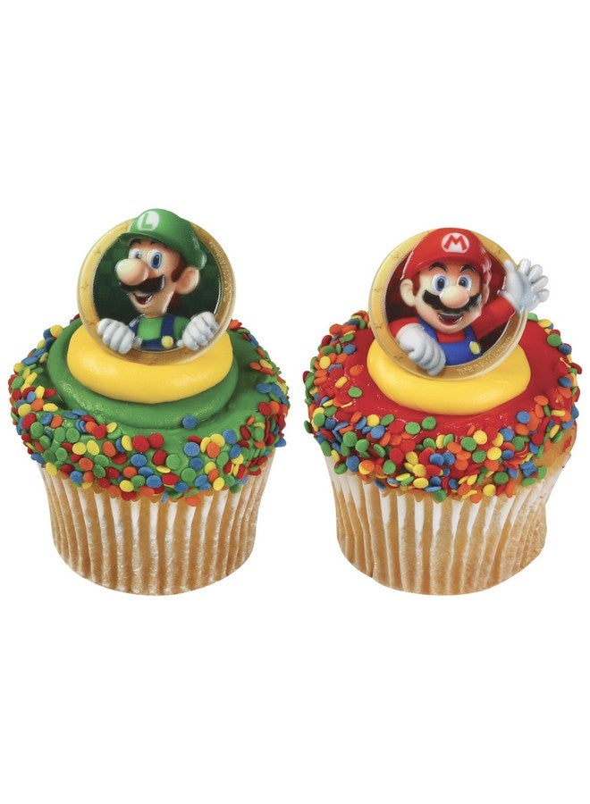 ديكوباك حلقات ديكوباك سوبر ماريو، 24 قطعة من زينة كب كيك نينتندو بتصميم ماريو ولويجي، لتزيين الكيك لأعياد الميلاد والألعاب والحفلات - عبوة من 24 قطعة - Image 1