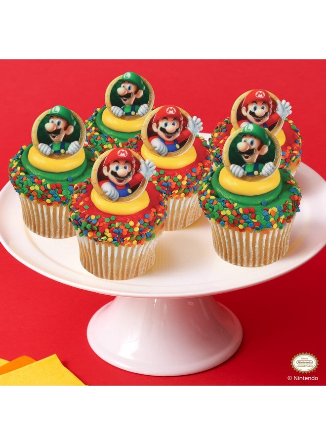 ديكوباك حلقات ديكوباك سوبر ماريو، 24 قطعة من زينة كب كيك نينتندو بتصميم ماريو ولويجي، لتزيين الكيك لأعياد الميلاد والألعاب والحفلات - عبوة من 24 قطعة - Image 4