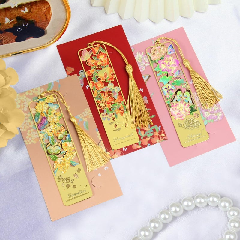 Kinsound 3pcs Metal Flower Bookmarks with Tassel for Reading Women, Pretty Cute Book Markers for Women, Men, Kids, Book Lovers, Reading Accessories Gifts for Book Loversï¼ˆStyle -Aï¼‰ - Image 4