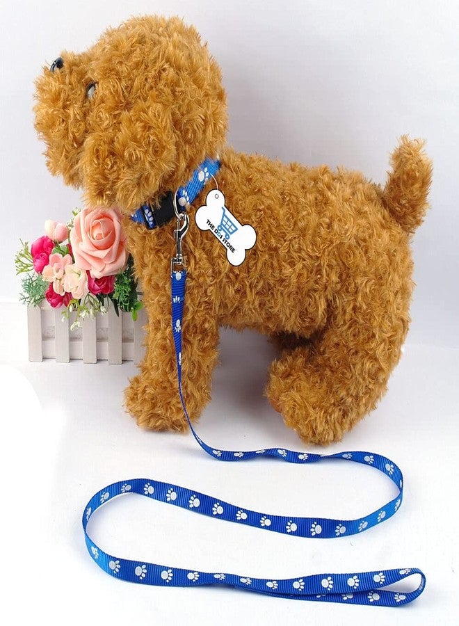 THE DDS STORE 15 mm Paw Print Nylon Puppy Collar & Leash Set for Small & Medium Dogs Paw Print Puppy Collar & Leash Set for Small & Medium Dogs (Blue, 15.MM Collar Leash Set) - Image 2