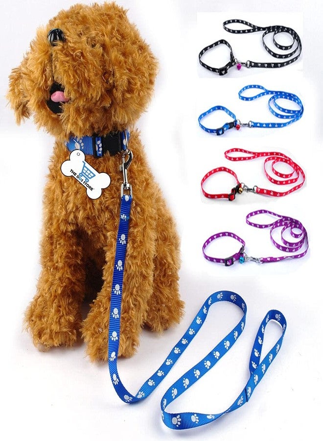 THE DDS STORE 15 mm Paw Print Nylon Puppy Collar & Leash Set for Small & Medium Dogs Paw Print Puppy Collar & Leash Set for Small & Medium Dogs (Blue, 15.MM Collar Leash Set) - Image 1