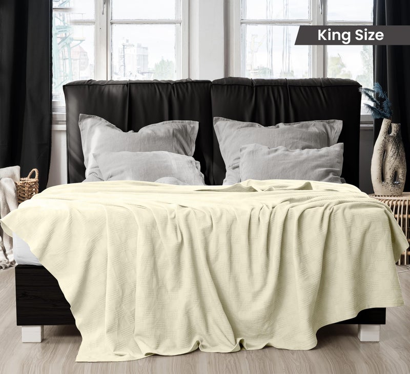 Utopia Bedding Ivory 100% Cotton Blanket [King Size - 90x108 Inch] 350GSM Lightweight, Soft and Breathable Thermal Blanket for All Seasons - Image 2