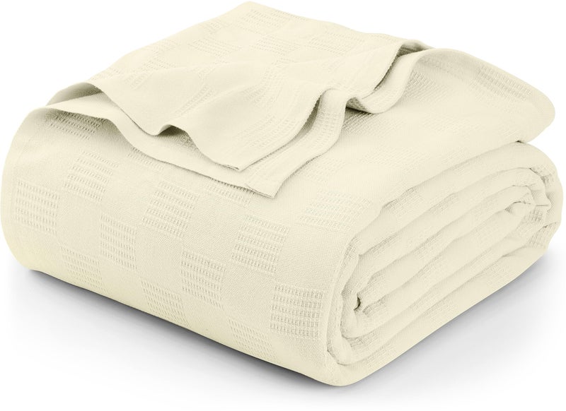 Utopia Bedding Ivory 100% Cotton Blanket [King Size - 90x108 Inch] 350GSM Lightweight, Soft and Breathable Thermal Blanket for All Seasons - Image 1