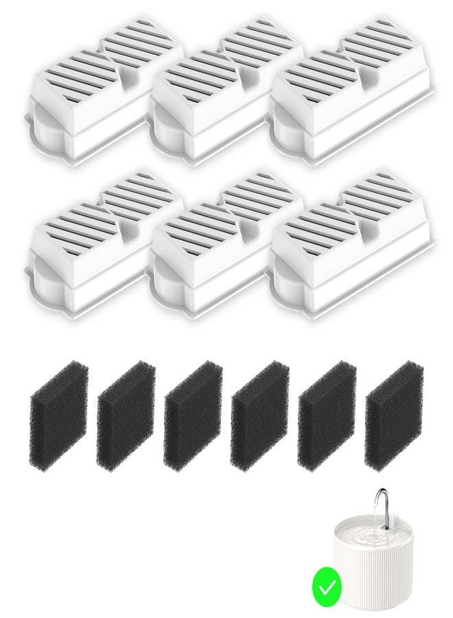 Kenepet Ceramic Cat Water Fountain Filters Replacement, for 2.2L/74oz Ceramic Fountain, 6 Carbon Filters & 6 Sponges - Image 1