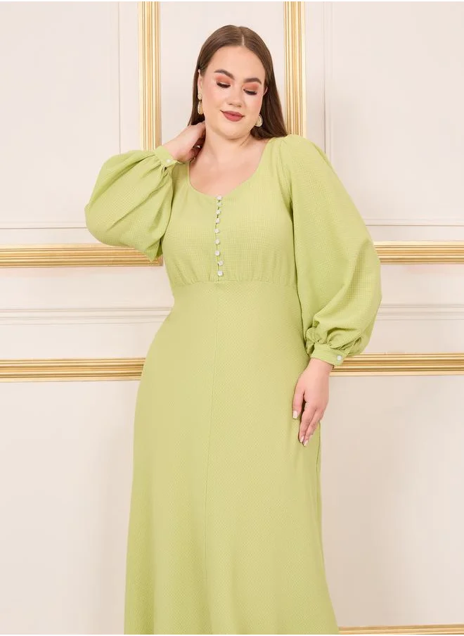Styli Plus Checked Button Detail A-Line Maxi Dress