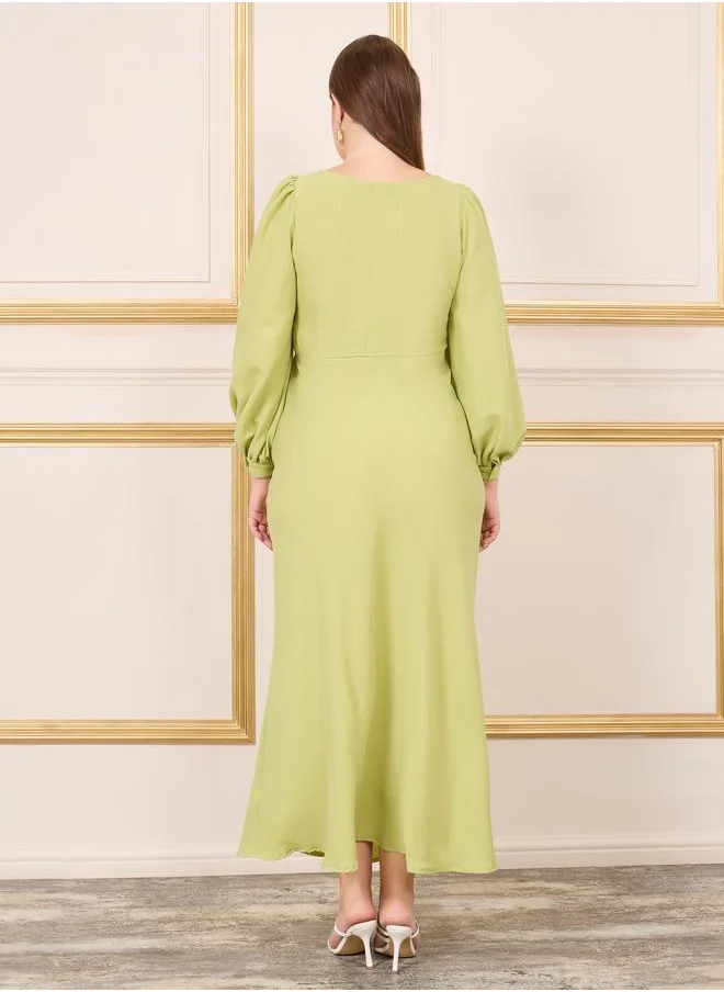 Styli Plus Checked Button Detail A-Line Maxi Dress
