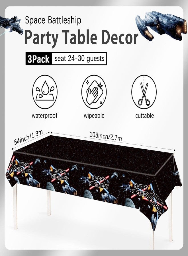 هيبولاند طقم زينة لحفلات أعياد الميلاد مكون من 3 قطع، مفرش طاولة مستطيل الشكل من البلاستيك، مقاس كبير 54 × 108 بوصة، بتصميم مستوحى من سفن الفضاء، مناسب لتزيين حفلات الأولاد والأطفال. - Image 5