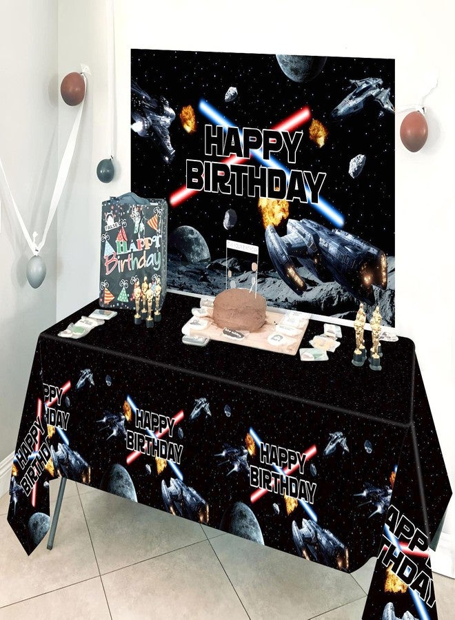 هيبولاند طقم زينة لحفلات أعياد الميلاد مكون من 3 قطع، مفرش طاولة مستطيل الشكل من البلاستيك، مقاس كبير 54 × 108 بوصة، بتصميم مستوحى من سفن الفضاء، مناسب لتزيين حفلات الأولاد والأطفال. - Image 4