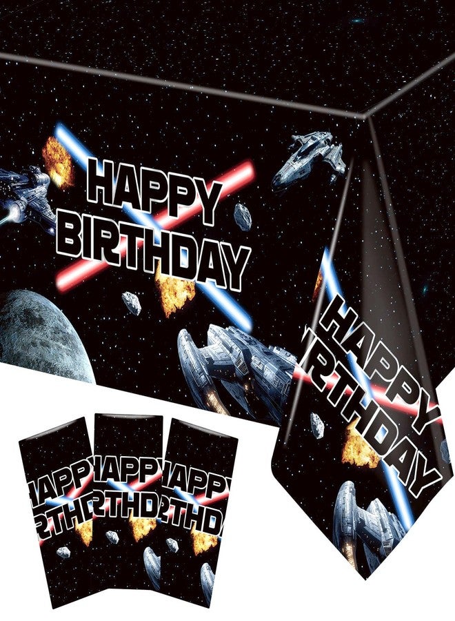 هيبولاند طقم زينة لحفلات أعياد الميلاد مكون من 3 قطع، مفرش طاولة مستطيل الشكل من البلاستيك، مقاس كبير 54 × 108 بوصة، بتصميم مستوحى من سفن الفضاء، مناسب لتزيين حفلات الأولاد والأطفال. - Image 1