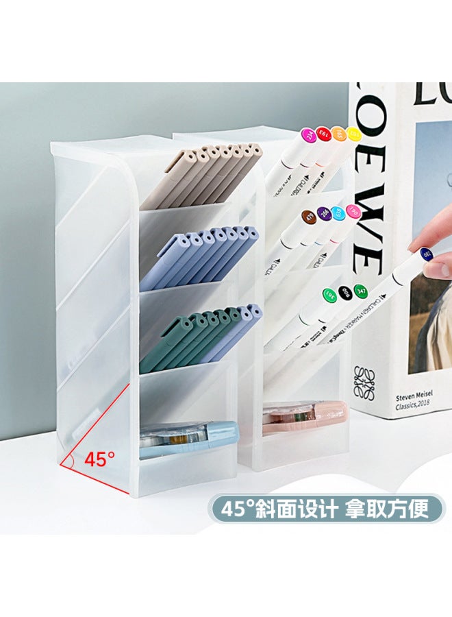 Autonomy Desktop Transparent Frosted Pen Holder Oblique Cosmetic Brush Lipstick Storage Box Multi-functional Stationery Storage Cylinder - Image 3