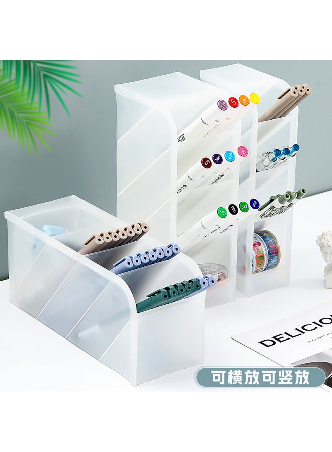 Autonomy Desktop Transparent Frosted Pen Holder Oblique Cosmetic Brush Lipstick Storage Box Multi-functional Stationery Storage Cylinder - Image 2