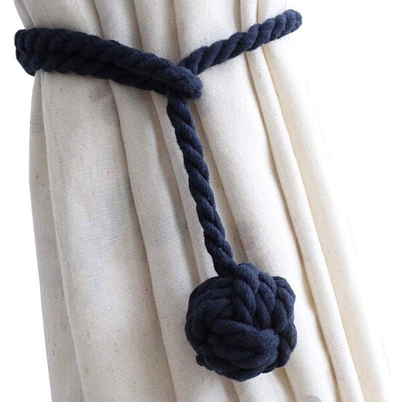 Melaluxe 2 Pack Curtain Tiebacks  Heavy Duty Curtain Rope Tieback Handmade Rural Decorative Curtain Holdbacks Navy Blue