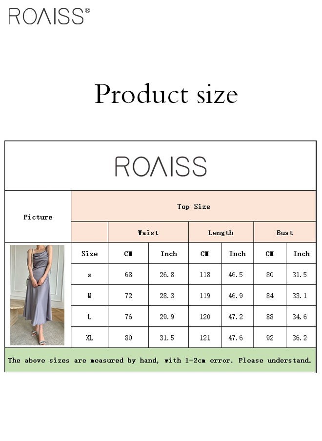 roaiss - Fashionable Satin Suspender Dress For Women'S Daily Commuting Vacation Chest Pleated Large Skirt Adjustable Shoulder Strap Dress - Image 1
