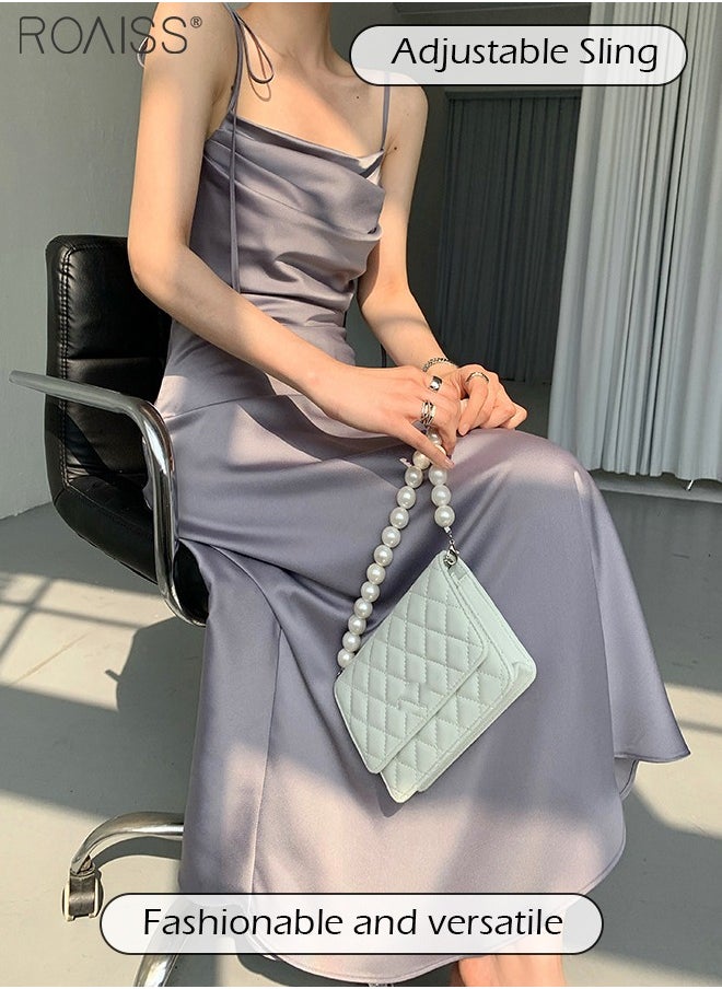 roaiss - Fashionable Satin Suspender Dress For Women'S Daily Commuting Vacation Chest Pleated Large Skirt Adjustable Shoulder Strap Dress - Image 1