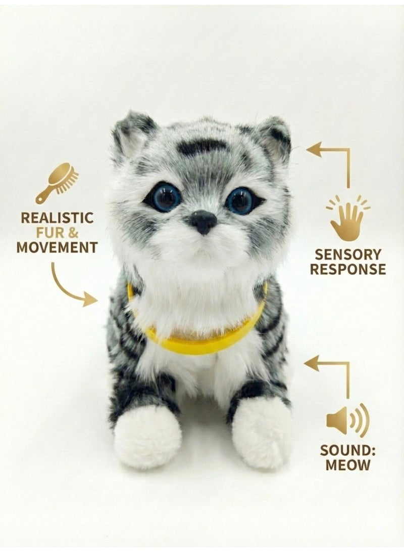 REZZOSS Interactive Plush Cat Toy for Kids – Realistic Grey Tabby Kitten Robot with Meow Sound & Movement | Touch Sensitive Electric Pet | Sensory Educational Gift for Toddlers Boys & Girls 3+ - Image 3