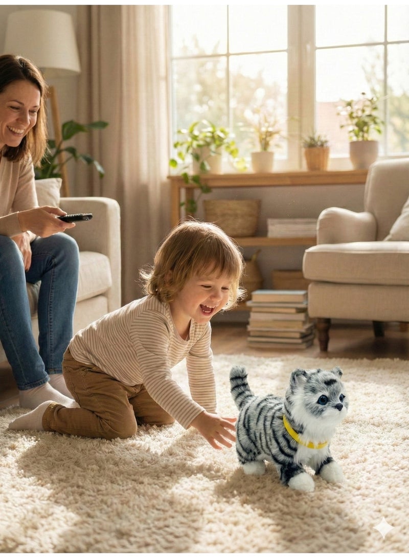REZZOSS Interactive Plush Cat Toy for Kids – Realistic Grey Tabby Kitten Robot with Meow Sound & Movement | Touch Sensitive Electric Pet | Sensory Educational Gift for Toddlers Boys & Girls 3+ - Image 5