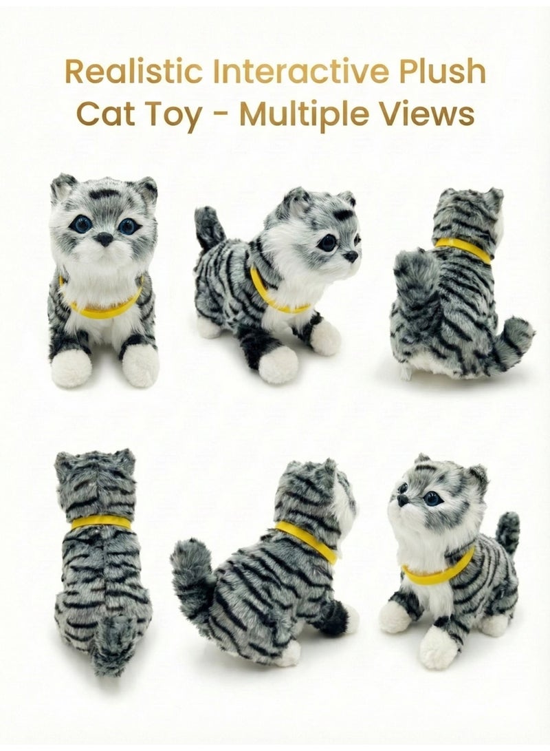 REZZOSS Interactive Plush Cat Toy for Kids – Realistic Grey Tabby Kitten Robot with Meow Sound & Movement | Touch Sensitive Electric Pet | Sensory Educational Gift for Toddlers Boys & Girls 3+ - Image 4