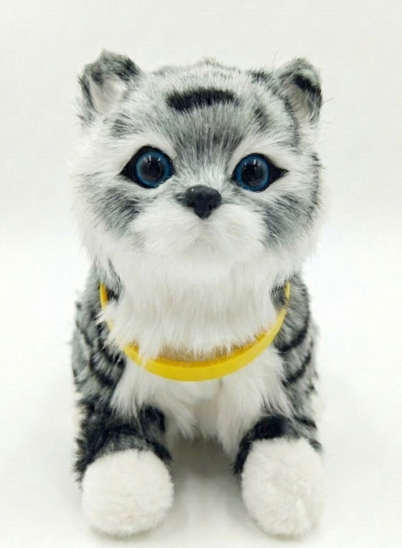 REZZOSS Interactive Plush Cat Toy for Kids – Realistic Grey Tabby Kitten Robot with Meow Sound & Movement | Touch Sensitive Electric Pet | Sensory Educational Gift for Toddlers Boys & Girls 3+ - Image 1