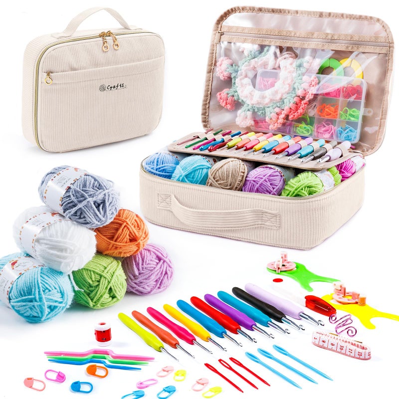 MYBAGZING Crochet Kit for Beginners with Yarn Storage Bag, 10pcs Crochet Hooks 2.0-6.0 mm, 10 Skeins Yarn for Crocheting, Knitting Accessories, 58pc Crochet Starter Kit for Adults - Image 1