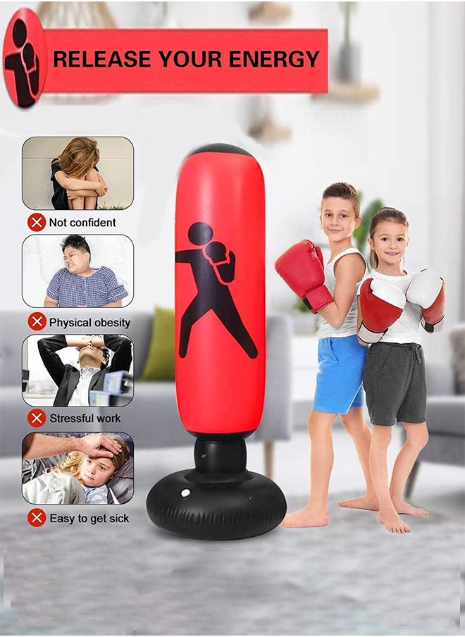 RATSAW - Free Standing Inflatable Punching Bag 160cm Kids Boxing Bag for Kids and Adults Karate Taekwondo Decompression Kick Speed Training - Image 1