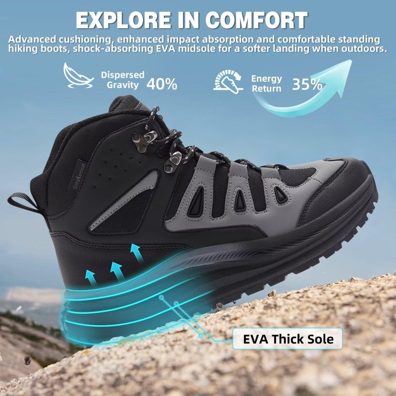 OrthoComfoot Men's Orthopedic Mid Hiking Boots: Comfortable Plantar Fasciitis Orthotic Arch Support Bunions Recovery Trail Sneakers, Gym Athletic Fit Hammer Toes Stylish Standing Walking Shoes Black Size 11 - Image 2