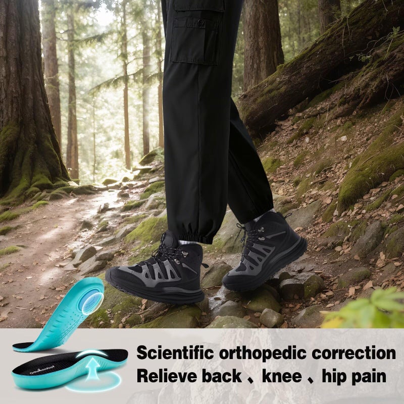OrthoComfoot Men's Orthopedic Mid Hiking Boots: Comfortable Plantar Fasciitis Orthotic Arch Support Bunions Recovery Trail Sneakers, Gym Athletic Fit Hammer Toes Stylish Standing Walking Shoes Black Size 11 - Image 5