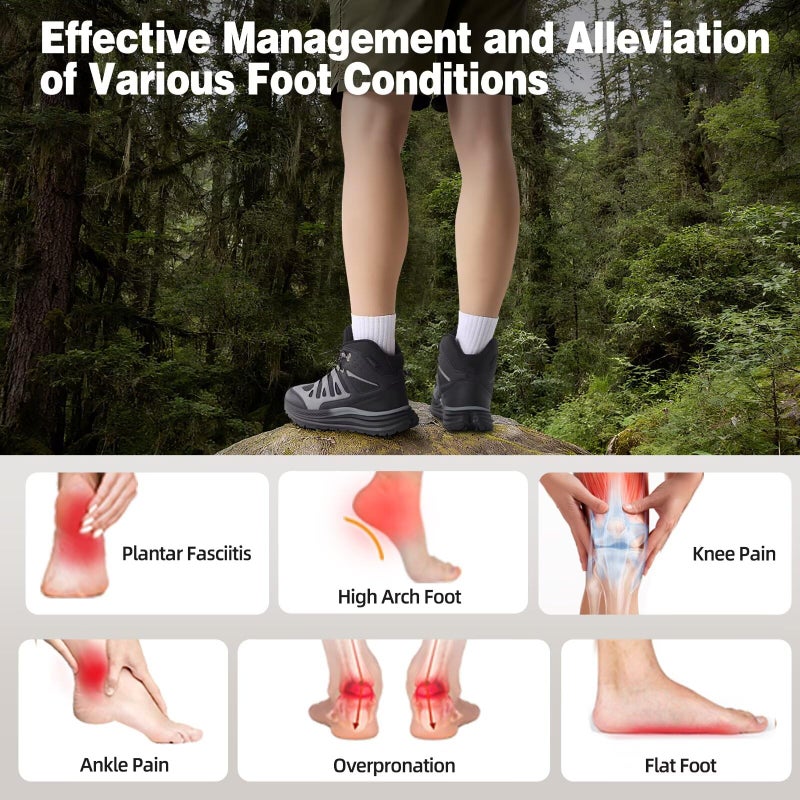 OrthoComfoot Men's Orthopedic Mid Hiking Boots: Comfortable Plantar Fasciitis Orthotic Arch Support Bunions Recovery Trail Sneakers, Gym Athletic Fit Hammer Toes Stylish Standing Walking Shoes Black Size 11 - Image 3