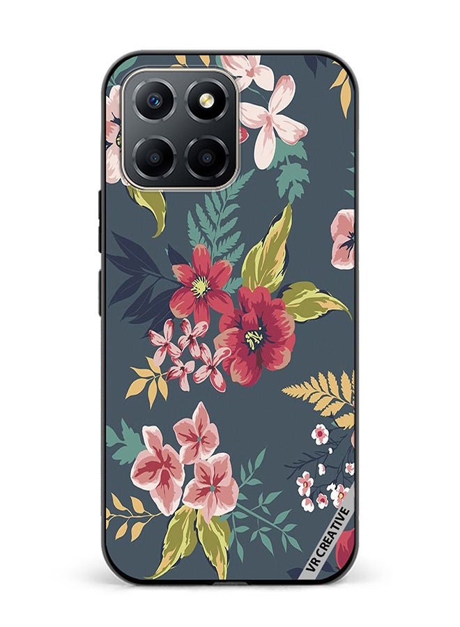 VR CREATIVE غطاء حماية لهاتف Honor X6 بتصميم زهور رمادي متعدد الألوان - Image 1