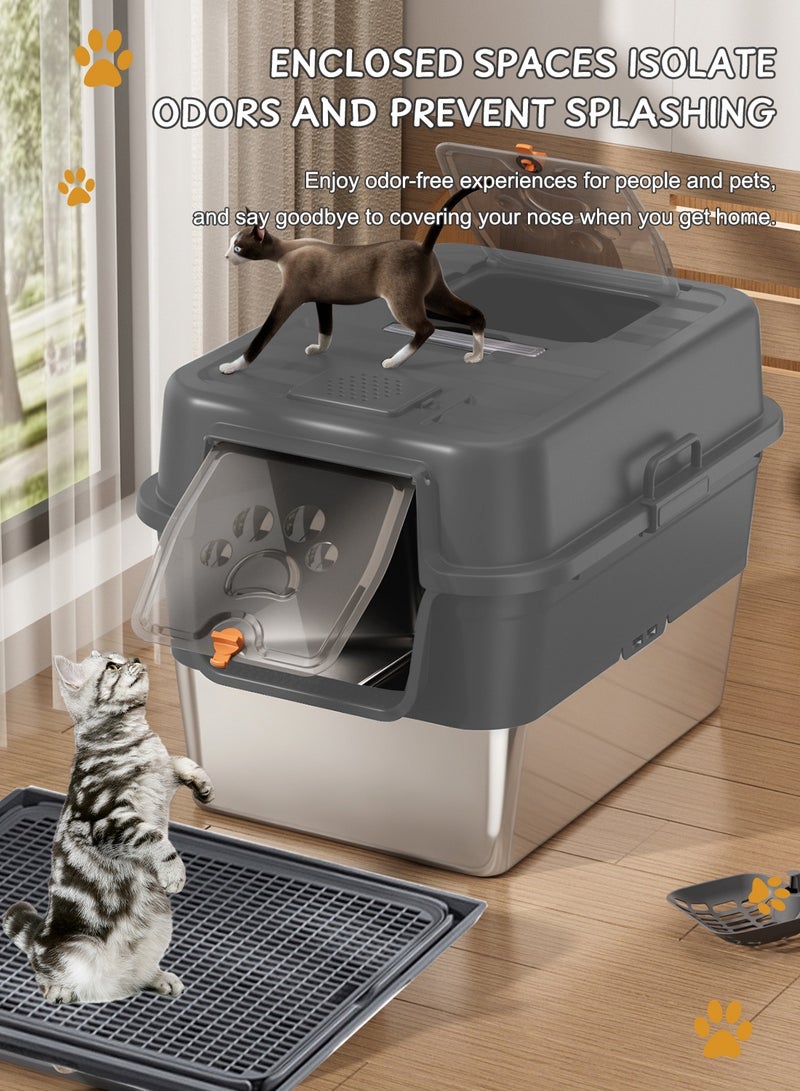 كيدل مربعات القمامة القط المغلقة مع غطاء القمامة علبة للقطط الكبيرة والمتعددة مكافحة التسرب تنظيف سهل - Image 3