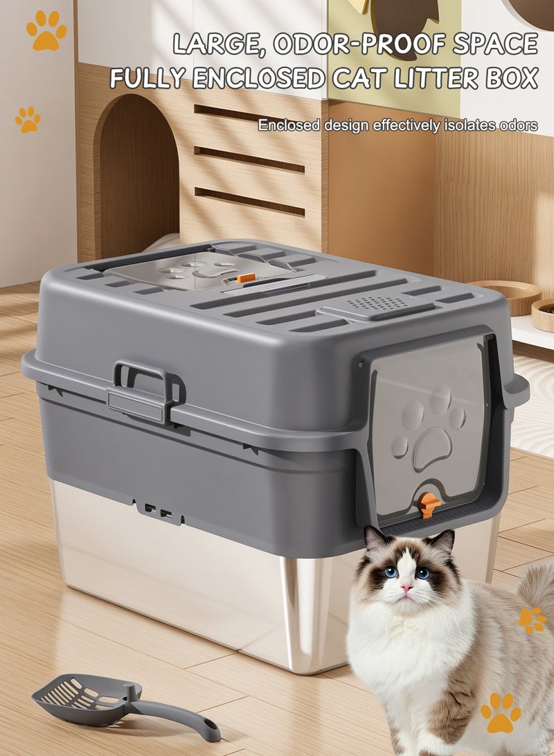 كيدل مربعات القمامة القط المغلقة مع غطاء القمامة علبة للقطط الكبيرة والمتعددة مكافحة التسرب تنظيف سهل - Image 2