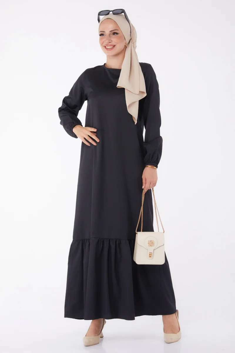 Tofisa Plain Crew Neck Women's Black Dress - 13202