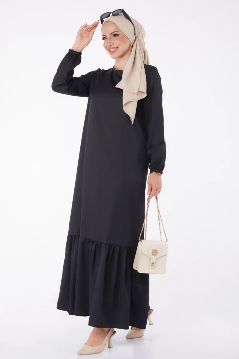 Tofisa Plain Crew Neck Women's Black Dress - 13202