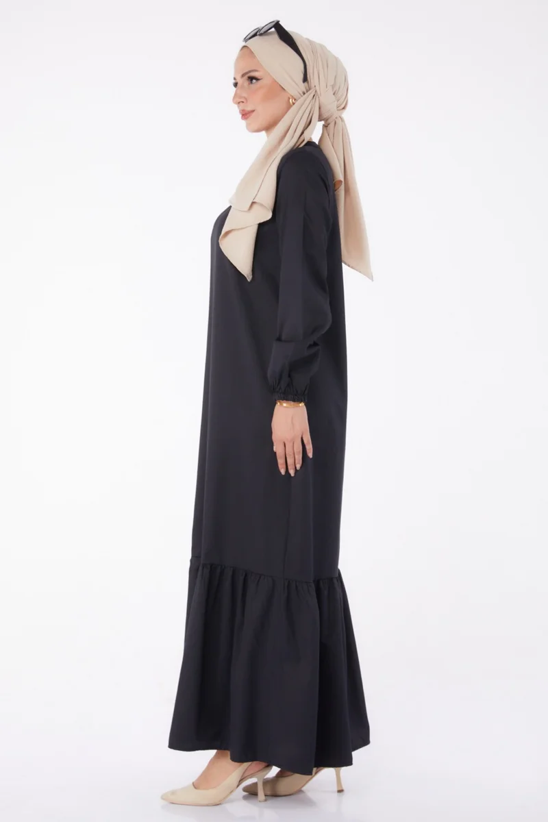 Tofisa Plain Crew Neck Women's Black Dress - 13202