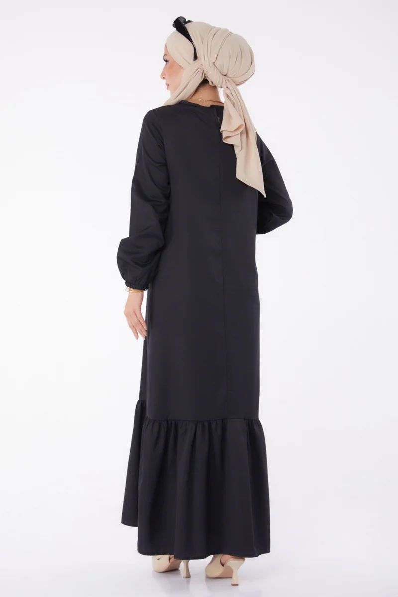 Tofisa Plain Crew Neck Women's Black Dress - 13202