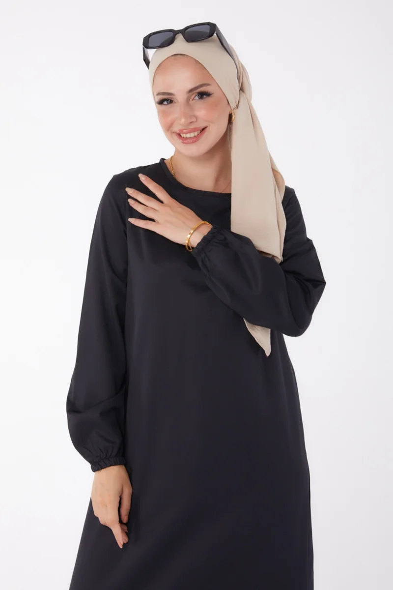 Tofisa Plain Crew Neck Women's Black Dress - 13202