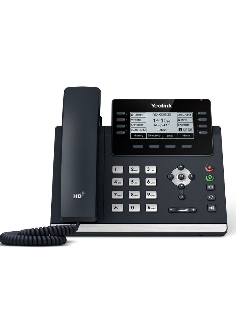 Yealink - Yealink SIP T43U IP Phone, 12 VoIP Accounts. 3.7-Inch Graphical Display. Dual USB 2.0, Dual-Port Gigabit Ethernet, 802.3af PoE, Power Adapter Not Included (SIP-T43U) - Image 1