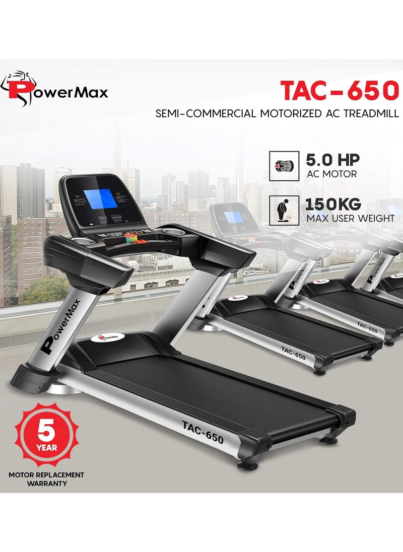 PowerMax Fitness PowerMax Fitness TAC-650 (5.0HP Peak) Motorized Treadmill For Gym, Commercial treadmill with Auto-Incline, 12 pre-set programs, Max.Speed 20.8 Km/ph, Max User Weight 150 Kg,  - Image 2