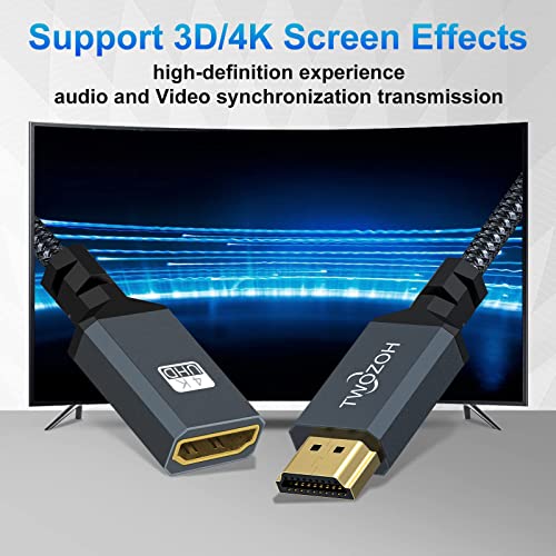 Twozoh HDMI Extension Cable 1FT, Male to Female Cord, HDMI 2.0 Cable Adapter Support 4K@60Hz 3D HDR - Image 4