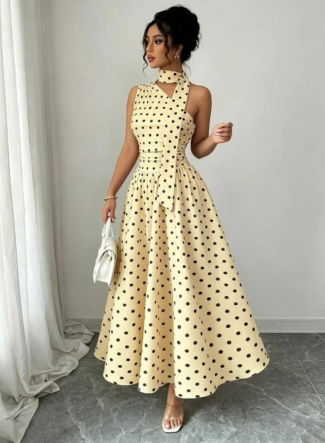 Styli  Yellow Polka Dot A-Line Maxi Dress for Women | Best Price UAE
