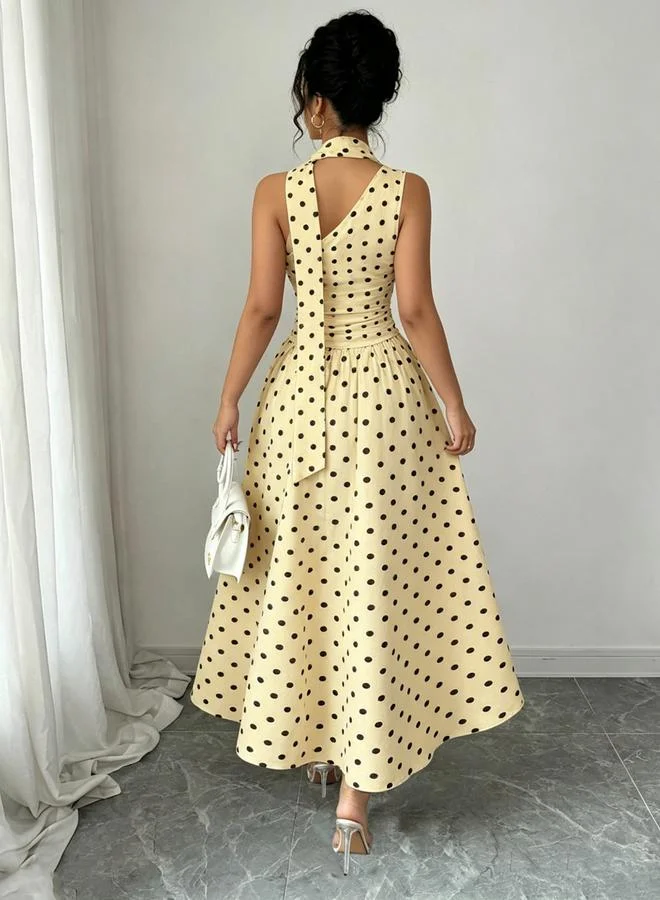 Styli  Yellow Polka Dot A-Line Maxi Dress for Women | Best Price UAE
