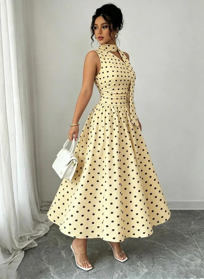Styli  Yellow Polka Dot A-Line Maxi Dress for Women | Best Price UAE