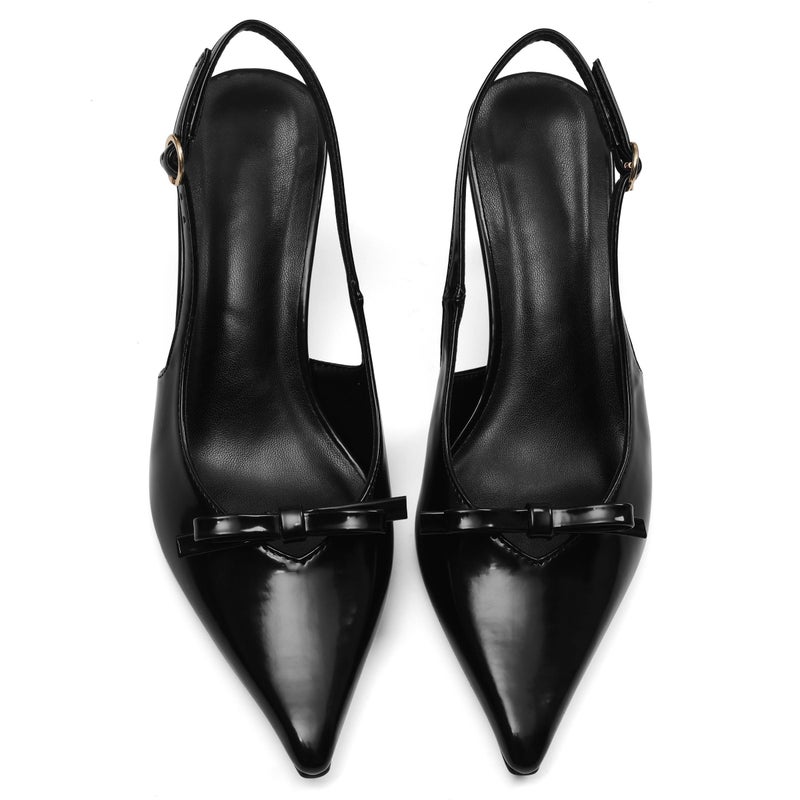 Mattiventon Black Slingback Heels for Women Kitten Heels Bow Ankle Strap Pointed Toe Heel Sexy Wedding Dress Party Pumps - Image 4