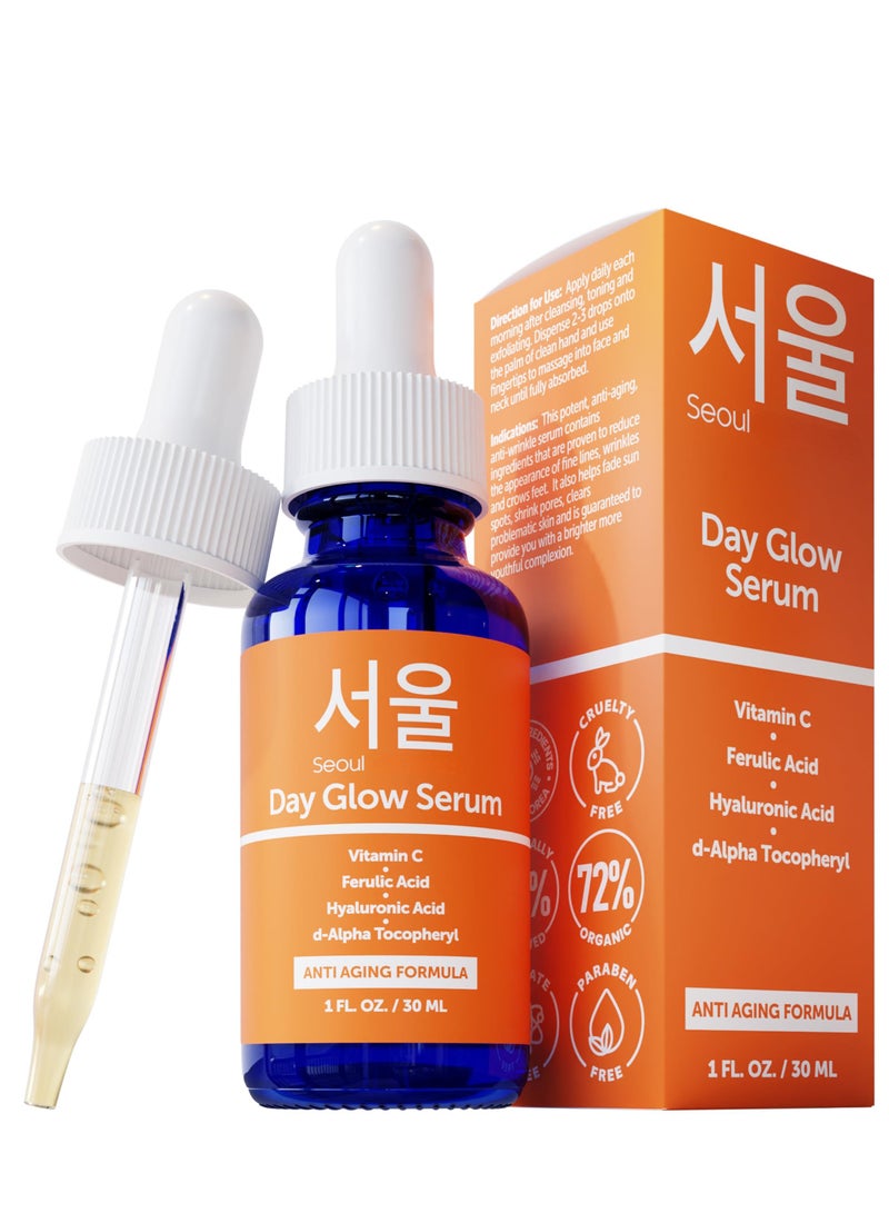 Seoul Ceuticals Korean Skin Care 20% Vitamin C Hyaluronic Acid Serum + CE Ferulic Acid - Potent Anti Aging - Image 1
